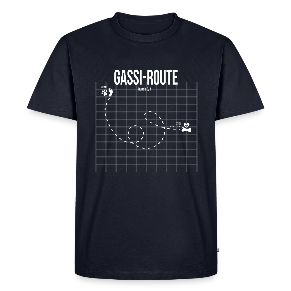 Gassi-Route fun Hunde Motiv mit Pfote & Knochen 🐾 DamenPremium T-Shirt - Navy