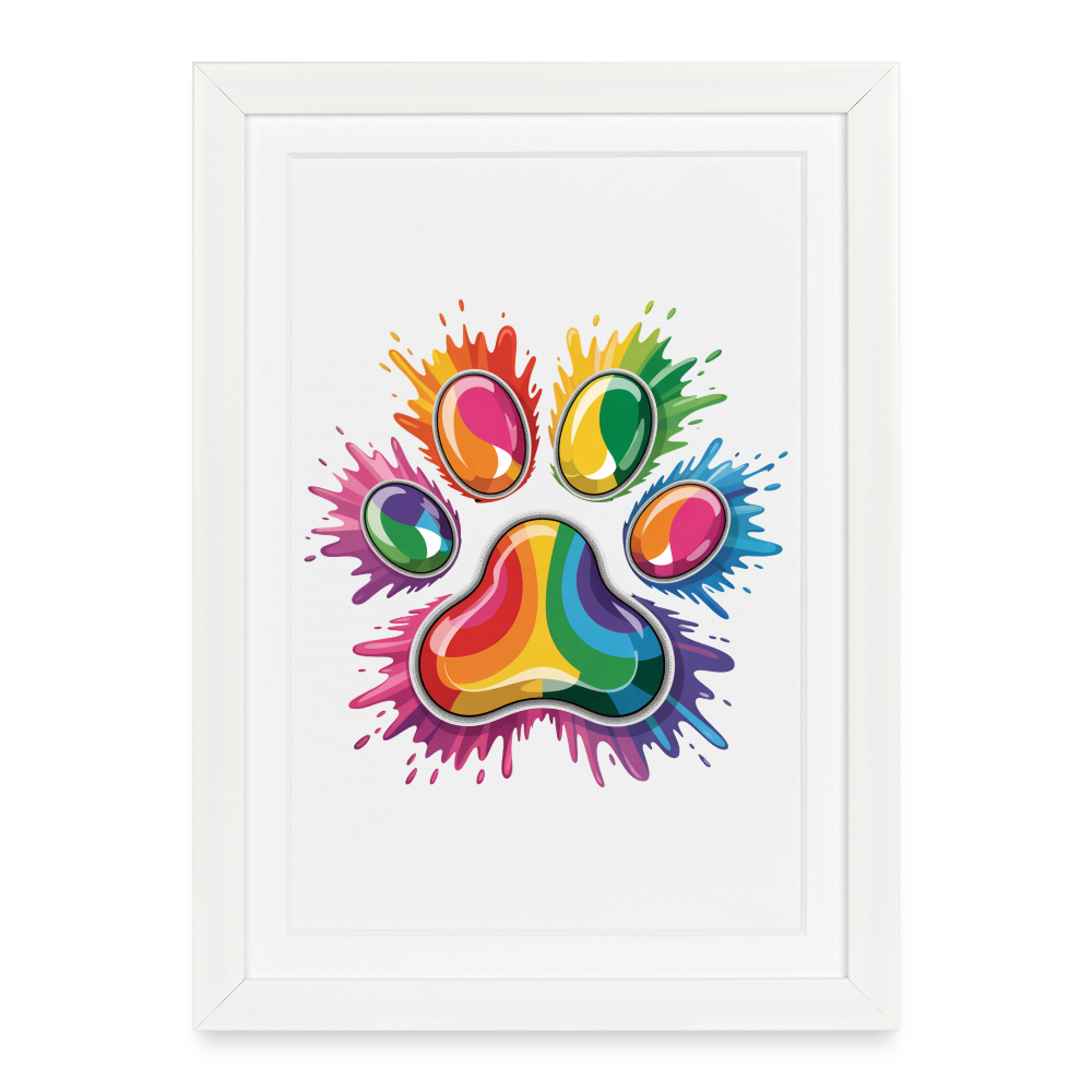 Farbenfrohe Pfote in Splash Technik Gerahmtes Poster (27 × 37 cm) - Weiß