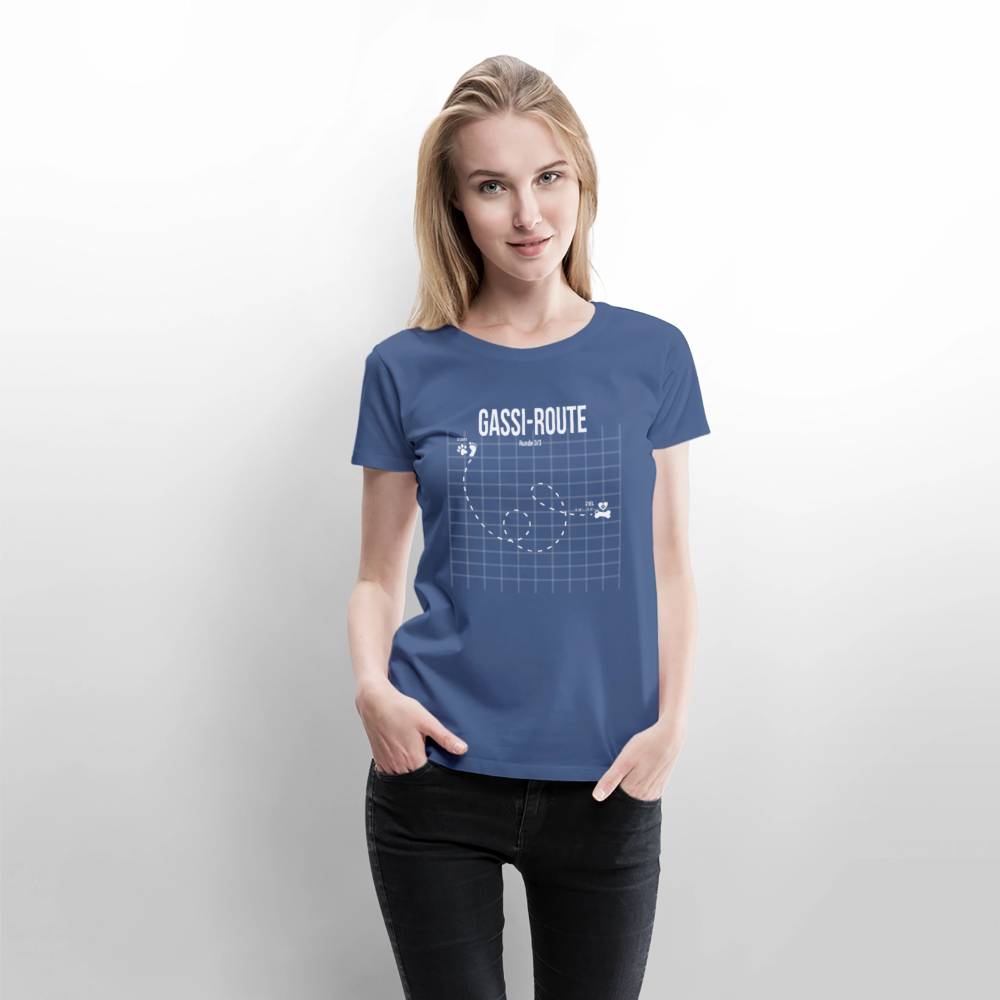 Gassi-Route fun Hunde Motiv mit Pfote & Knochen 🐾 DamenPremium T-Shirt - Taubenblau