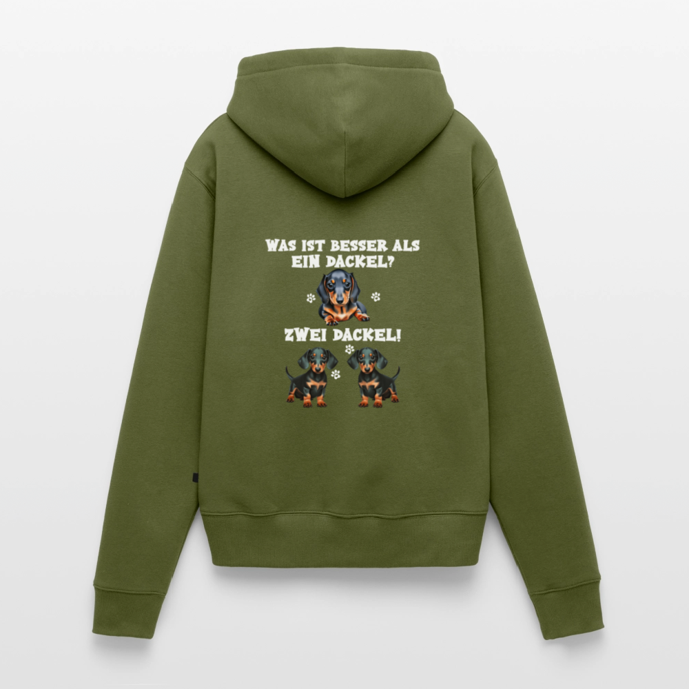 Was ist besser als ein Dackel? Zwei Dackel Rückendruck Frauen Bio Hoodie - Khaki