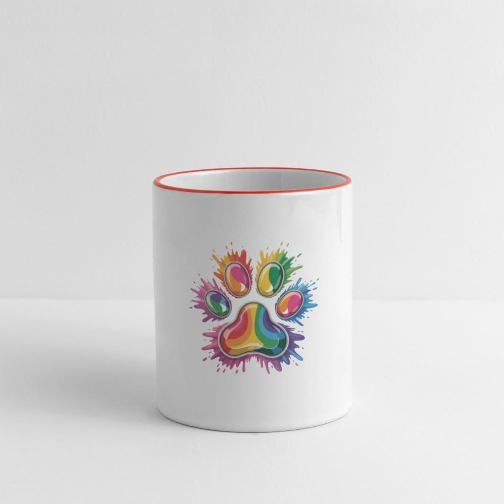 Regenbogenfarbene Hundepfote in Splash Optik Kaffeetasse zweifarbig - Weiß/Rot