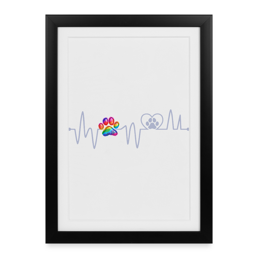 Herzschlag Heartbeat Hund Hundepfote auf weißem Hintergrund Gerahmtes Poster (27x37cm) - Schwarz