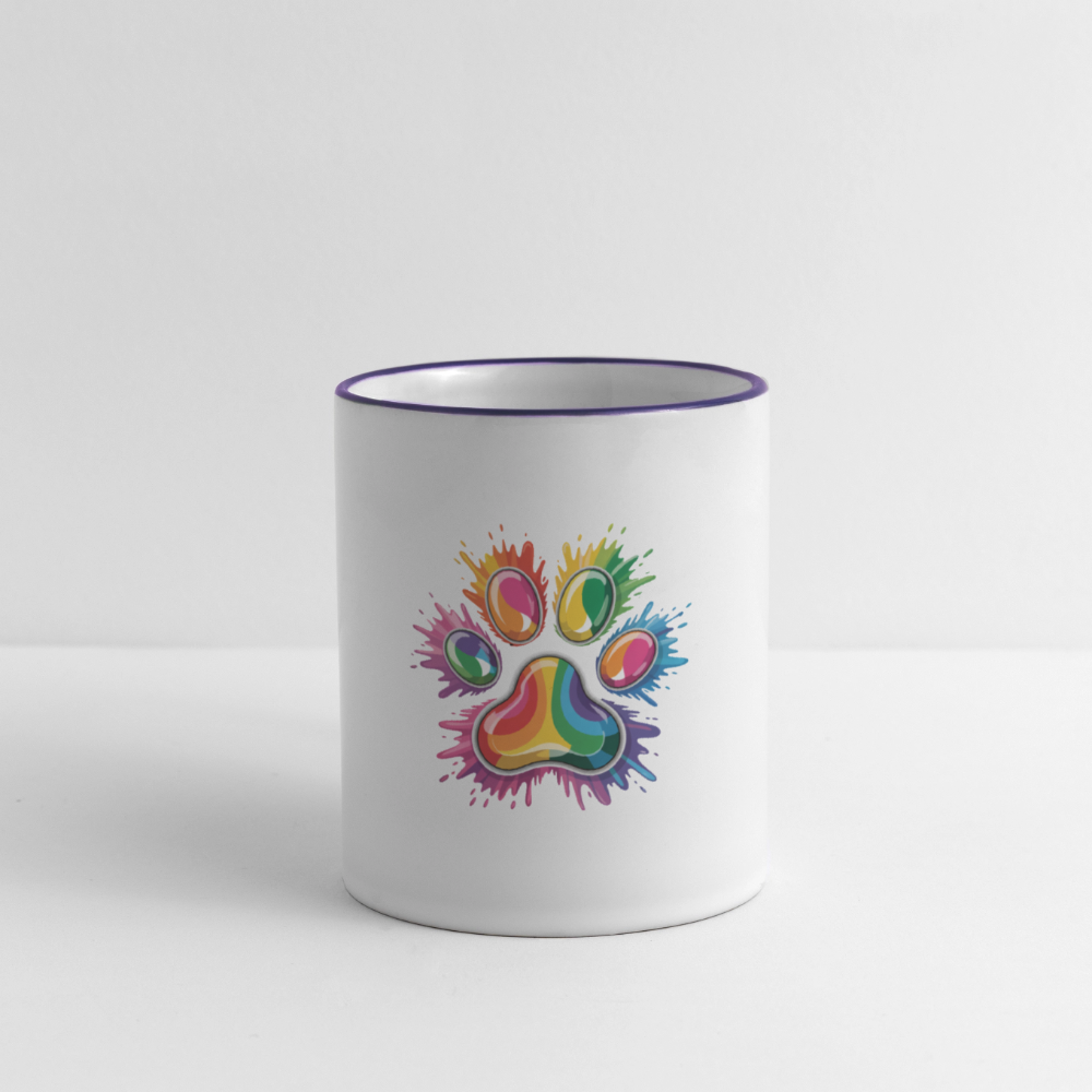 Regenbogenfarbene Hundepfote in Splash Optik Kaffeetasse zweifarbig - Weiß/Kobaltblau