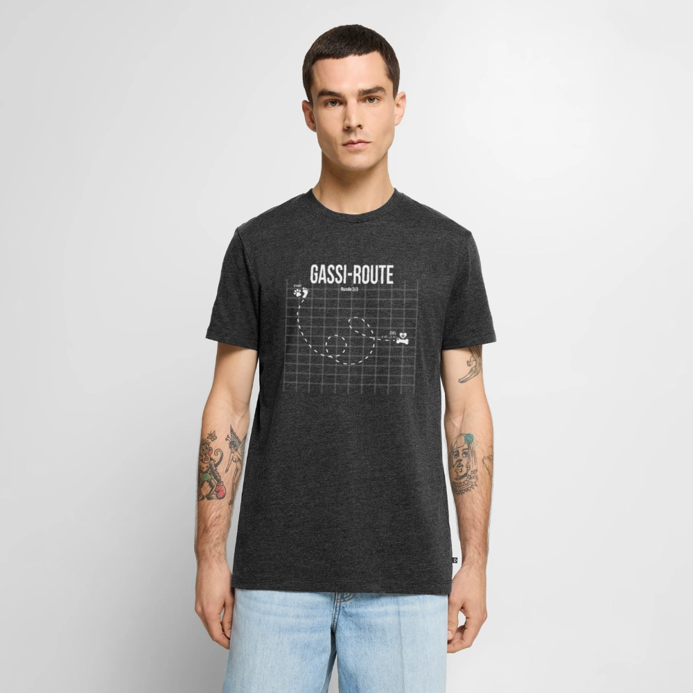 Gassi-Route fun Hunde Motiv mit Pfote & Knochen 🐾 DamenPremium T-Shirt - Anthrazit meliert