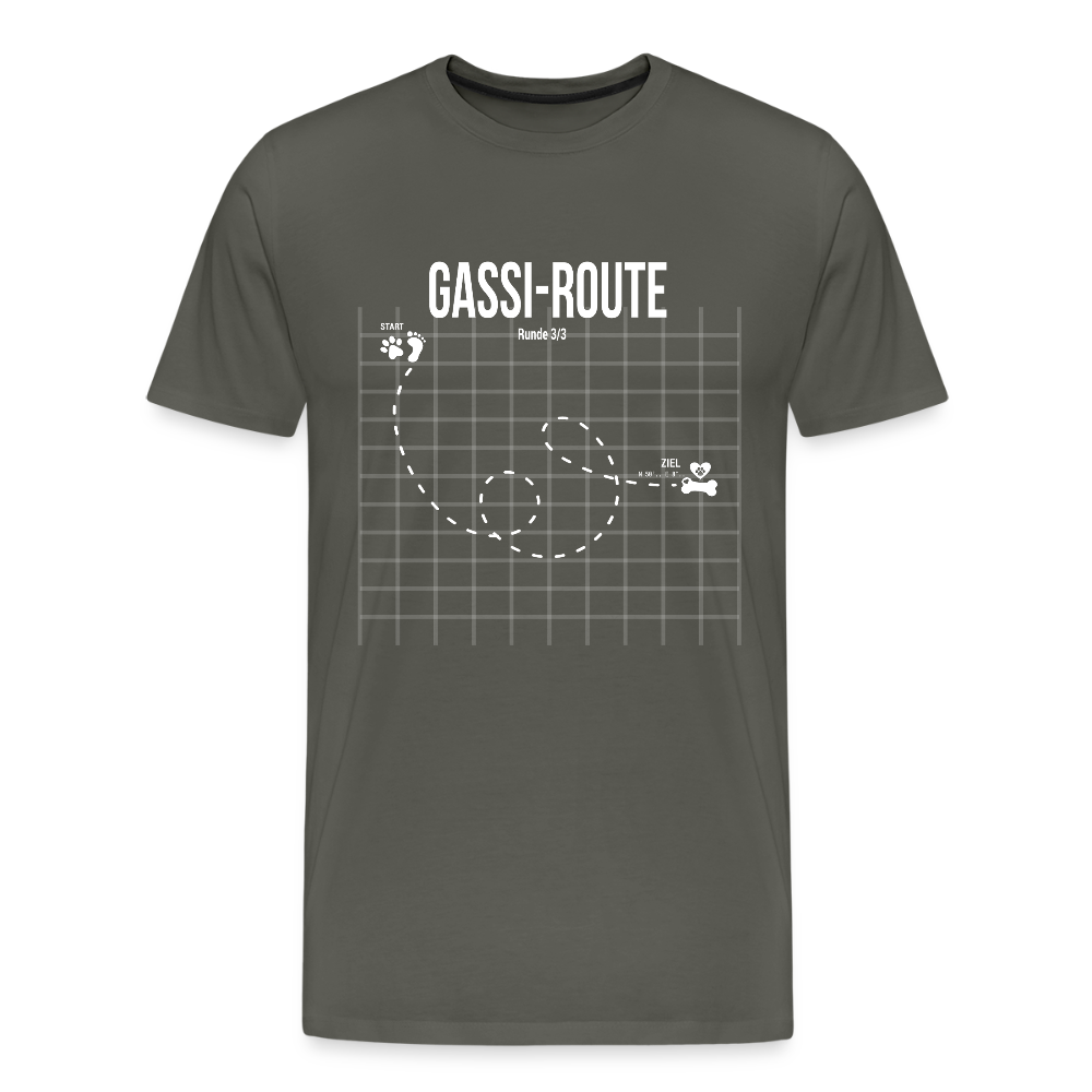 Gassi-Route fun Hunde Motiv mit Pfote & Knochen 🐾 Herren Premium T-Shirt - Asphalt