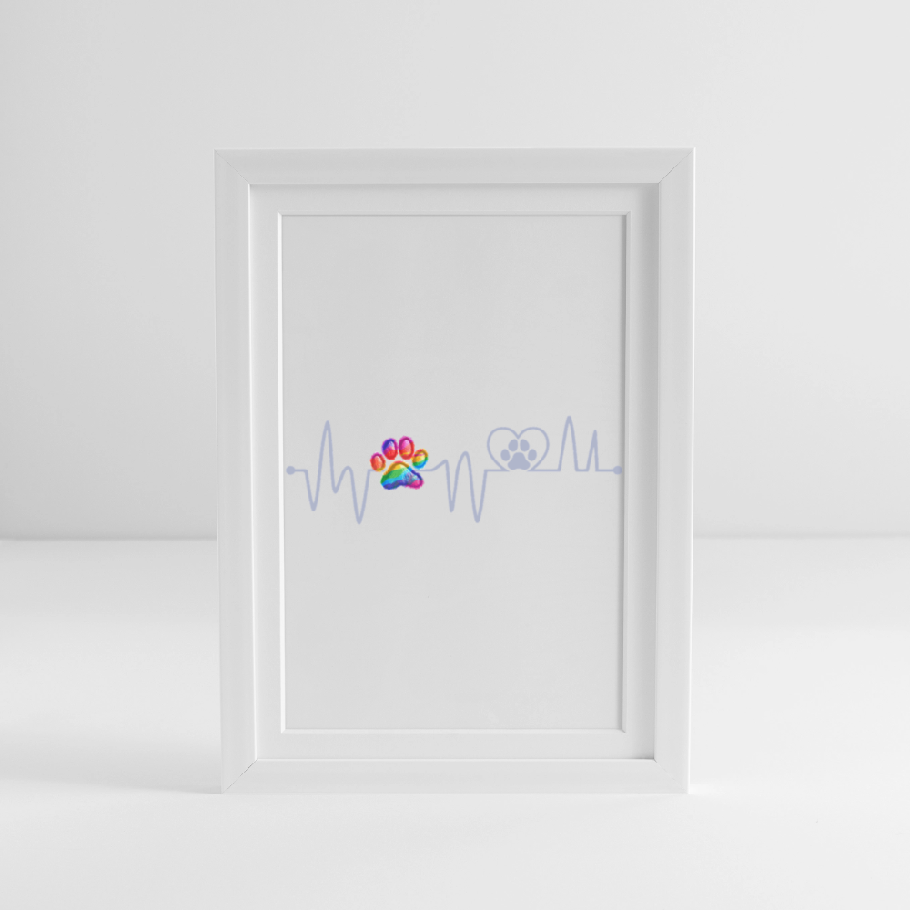 Herzschlag Heartbeat Hund Hundepfote auf weißem Hintergrund Gerahmtes Poster (27x37cm) - Weiß