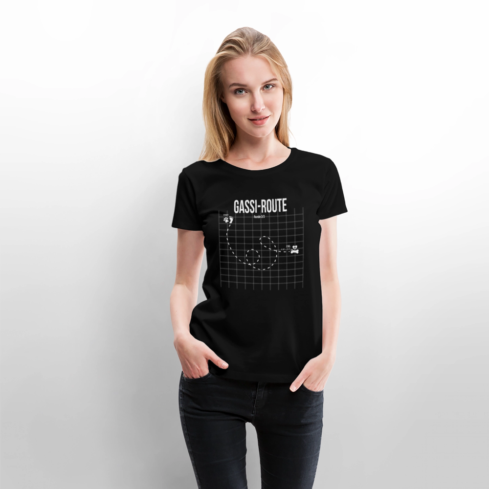Gassi-Route fun Hunde Motiv mit Pfote & Knochen 🐾 DamenPremium T-Shirt - Schwarz