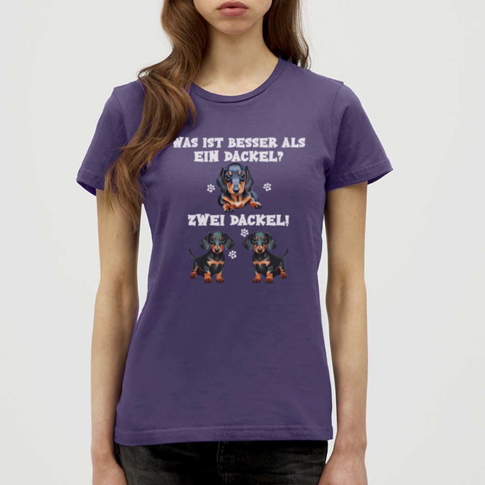 Was ist besser als ein Dackel? Zwei Dackel Frauen T-Shirt - Dunkellila
