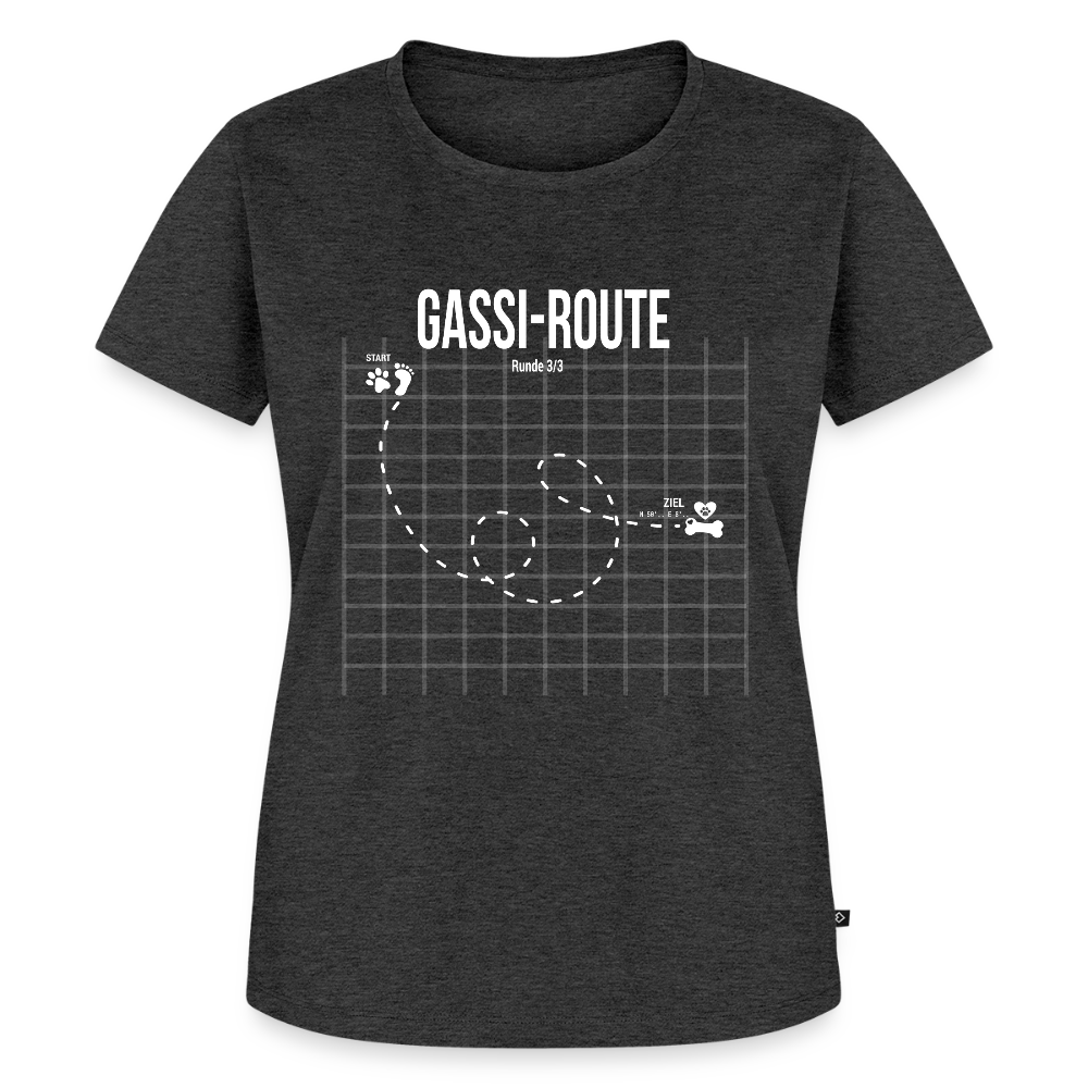 Gassi-Route fun Hunde Motiv mit Pfote & Knochen 🐾 DamenPremium T-Shirt - Anthrazit meliert