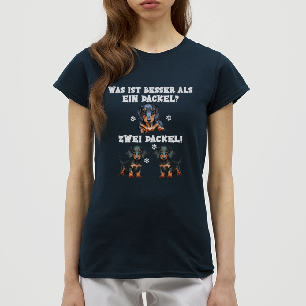 Was ist besser als ein Dackel? Zwei Dackel Frauen T-Shirt - Navy