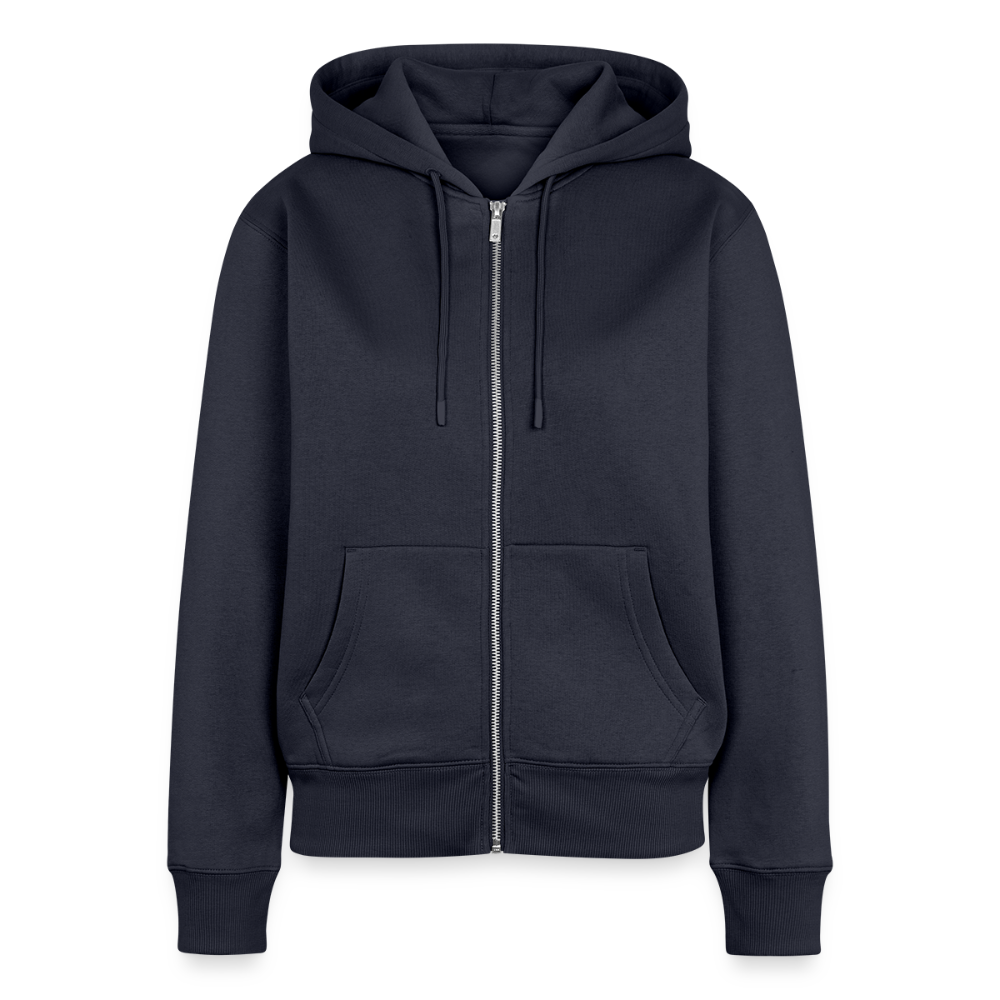 Vorsicht vor dem Frauchen der Malinois ist harmlos Frauen Rückenaufdruck Frauen Premium Bio Zip Hoodie - Navy