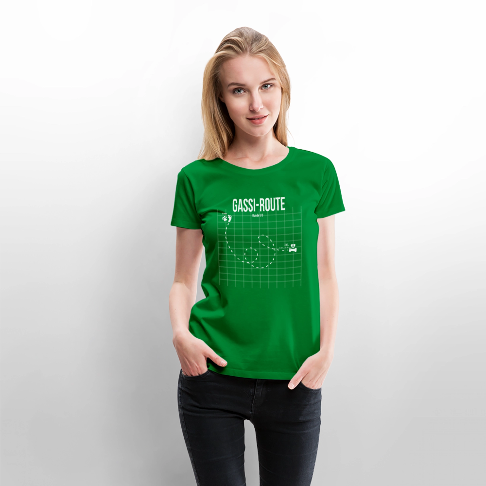 Gassi-Route fun Hunde Motiv mit Pfote & Knochen 🐾 DamenPremium T-Shirt - Grün