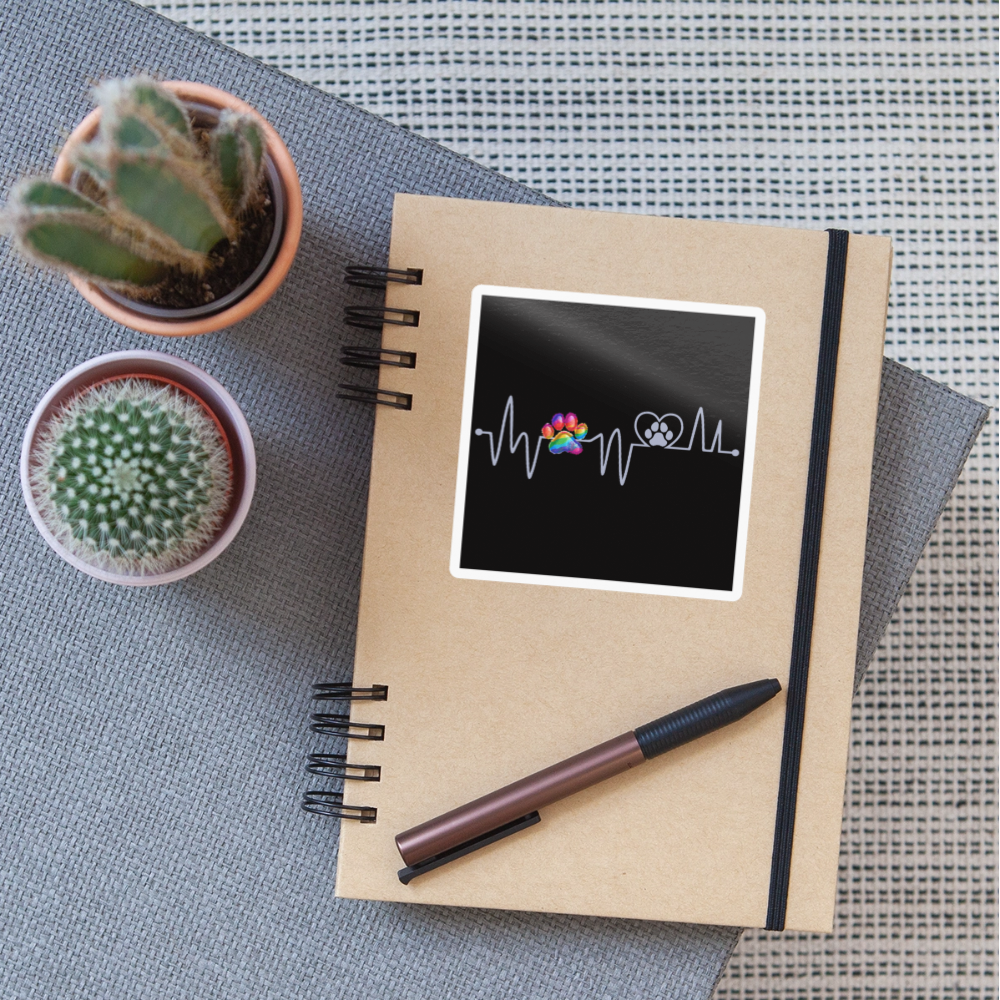 Sticker Herzschlag Heartbeat Hund Hundepfote - Weiß glänzend