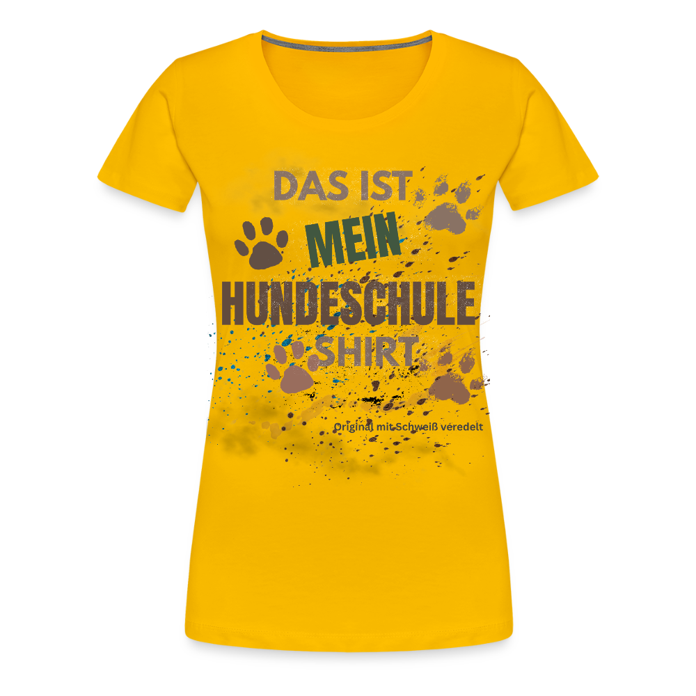 Das ist mein Hundeschule Shirt mit Pfotenabdrücken und Spritzern lustiges Frauen T-Shirt - Sonnengelb