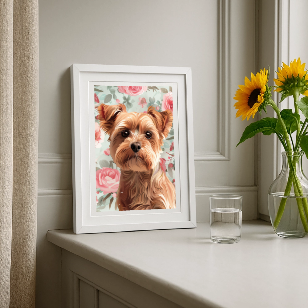Yorkshire Terrier Wasserfarben Zeichnung Gerahmtes Poster (27 × 37 cm) - Weiß