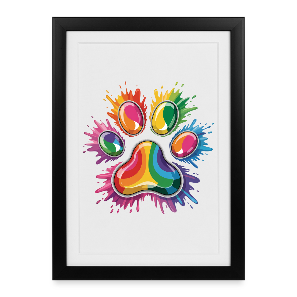 Farbenfrohe Pfote in Splash Technik Gerahmtes Poster (27 × 37 cm) - Schwarz