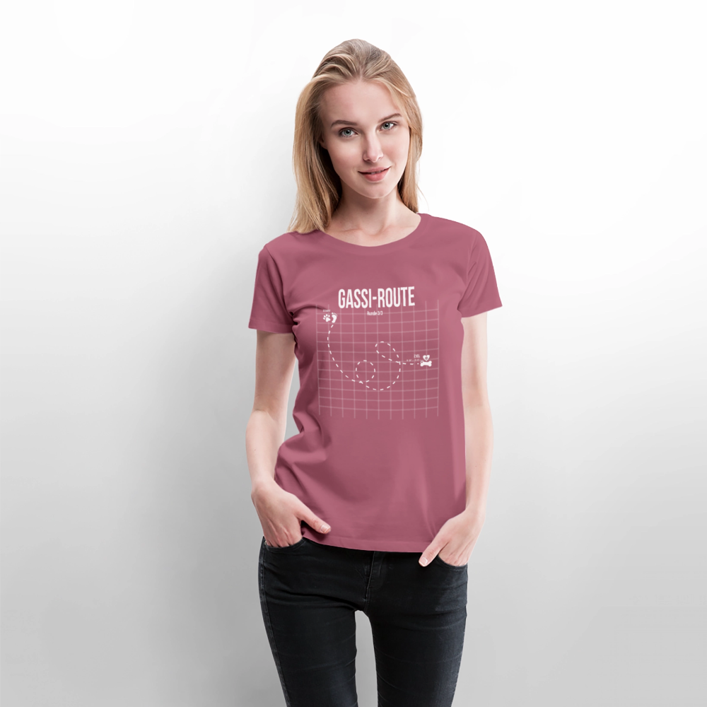 Gassi-Route fun Hunde Motiv mit Pfote & Knochen 🐾 DamenPremium T-Shirt - Mauve