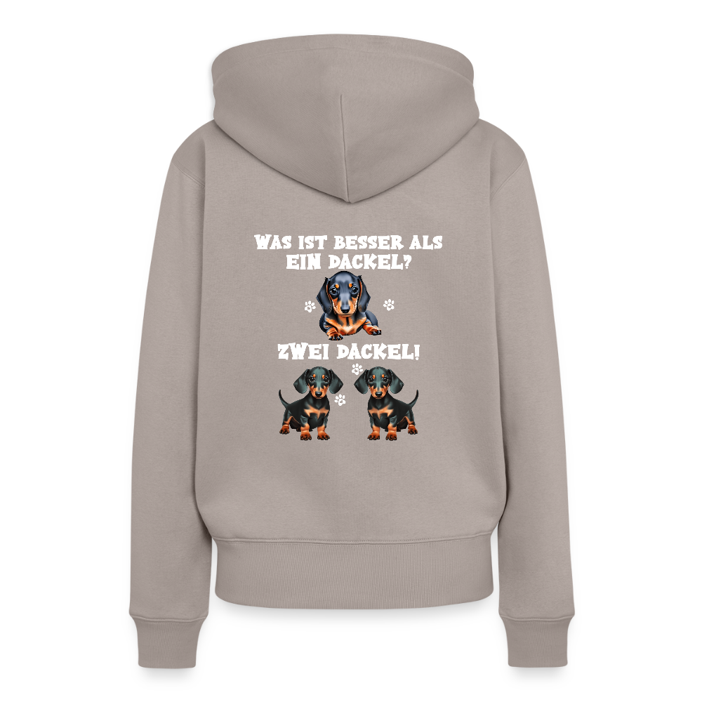 Was ist besser als ein Dackel? Zwei Dackel Rückendruck Frauen Bio Hoodie - Taupe