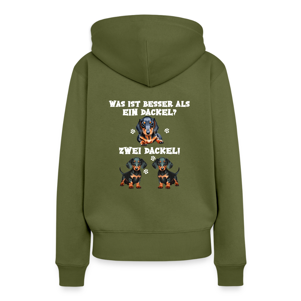 Was ist besser als ein Dackel? Zwei Dackel Rückendruck Frauen Bio Hoodie - Khaki