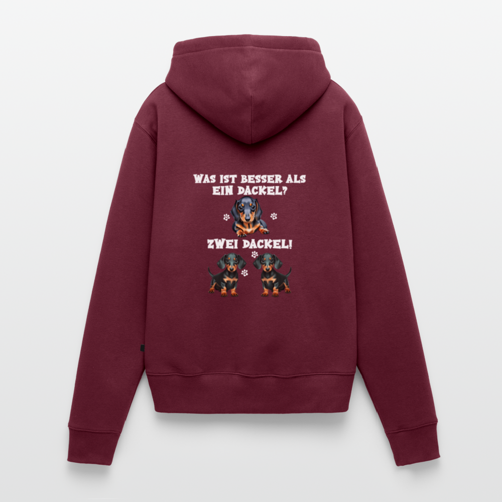 Was ist besser als ein Dackel? Zwei Dackel Rückendruck Frauen Bio Hoodie - Burgunderrot