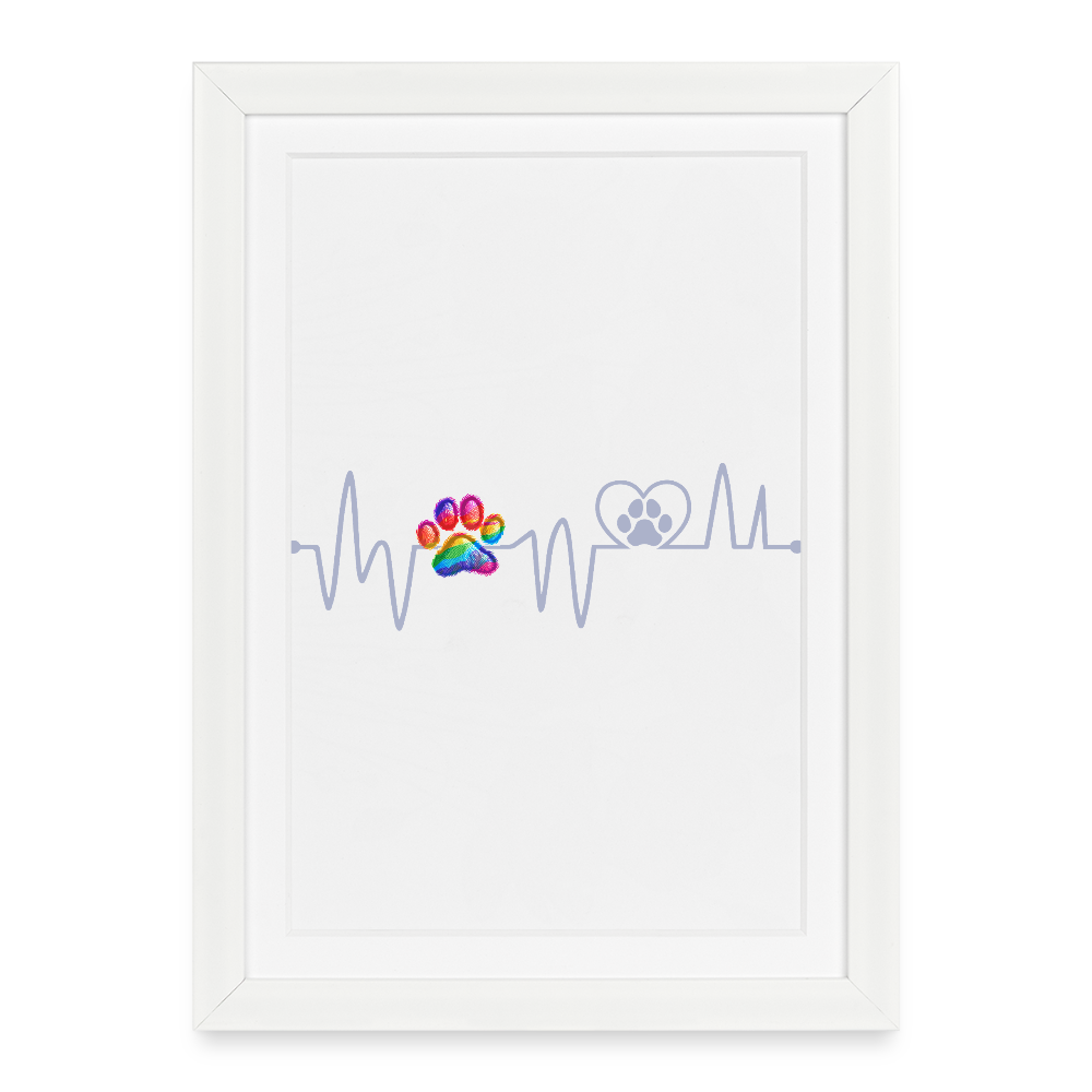 Herzschlag Heartbeat Hund Hundepfote auf weißem Hintergrund Gerahmtes Poster (27x37cm) - Weiß