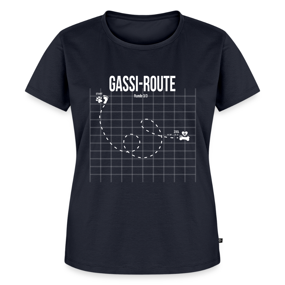 Gassi-Route fun Hunde Motiv mit Pfote & Knochen 🐾 DamenPremium T-Shirt - Navy