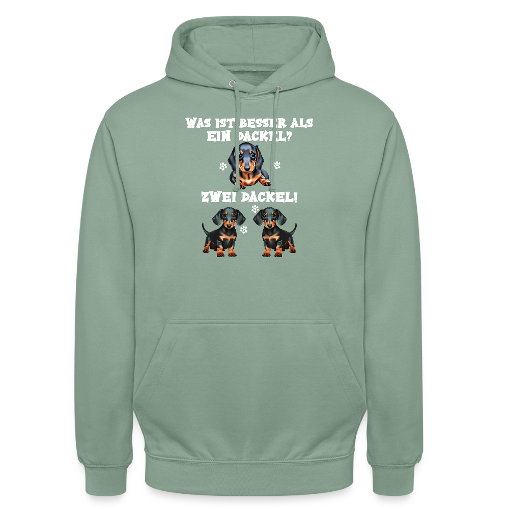 Was ist besser als ein Dackel? Zwei Dackel Unisex Hoodie - Graugrün