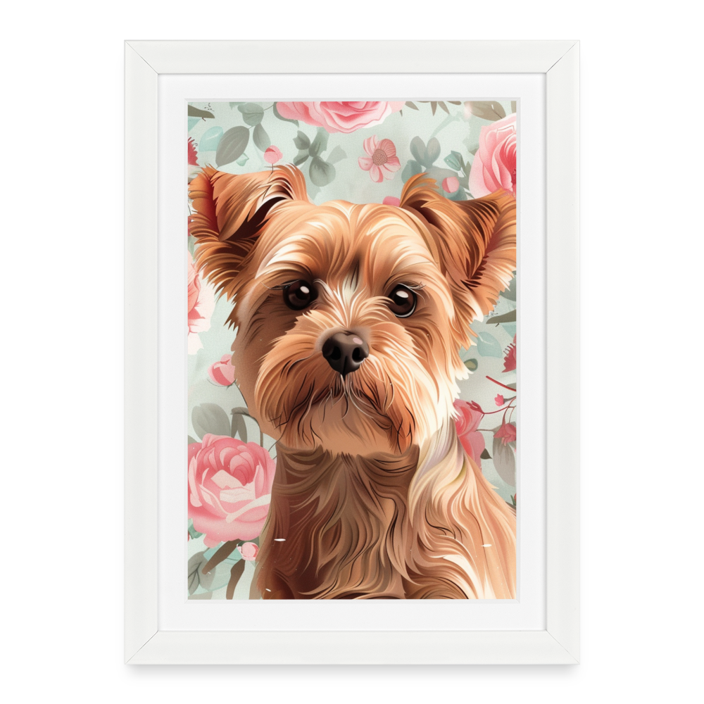 Yorkshire Terrier Wasserfarben Zeichnung Gerahmtes Poster (27 × 37 cm) - Weiß