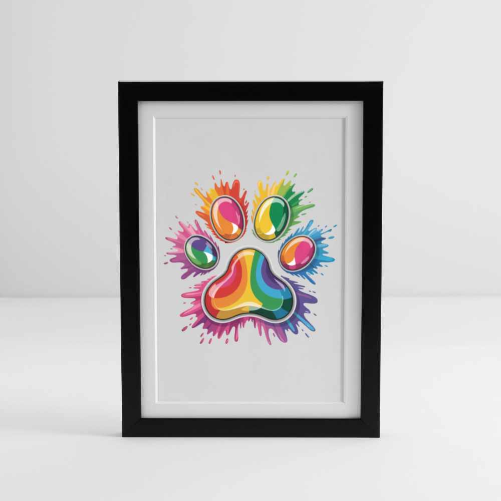 Farbenfrohe Pfote in Splash Technik Gerahmtes Poster (27 × 37 cm) - Schwarz