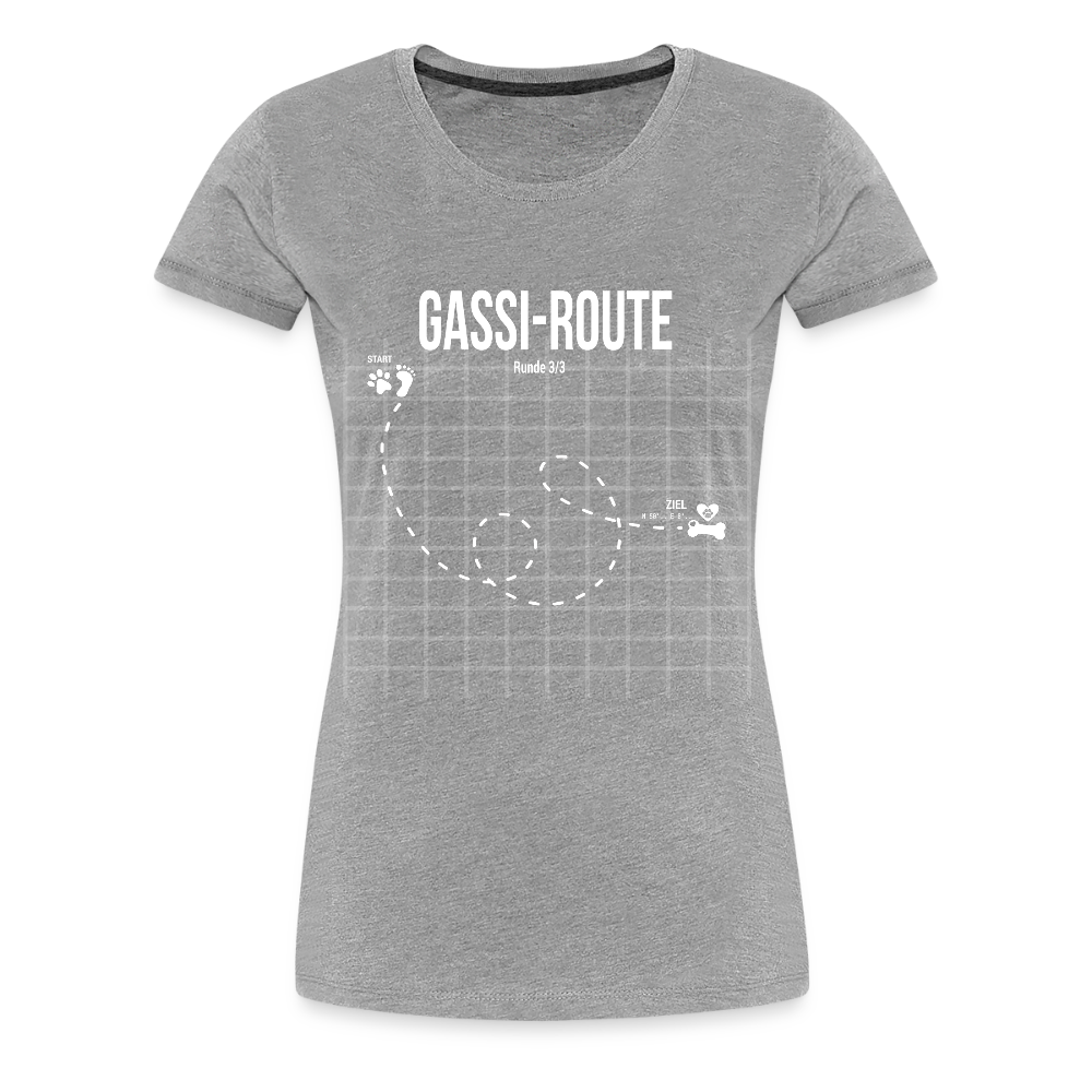 Gassi-Route fun Hunde Motiv mit Pfote & Knochen 🐾 DamenPremium T-Shirt - Grau meliert