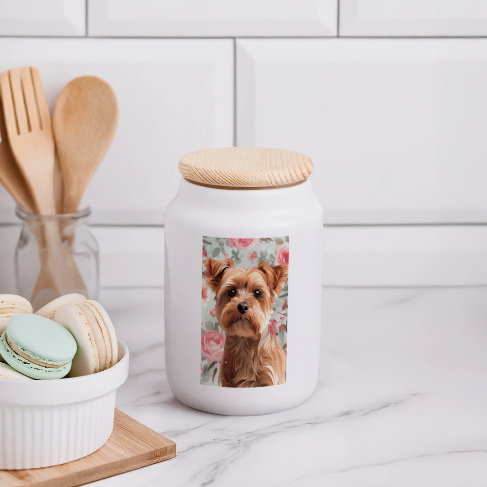 Yorkshire Terrier Wasserfarbenzeichnung Keksdose mit Holzdeckel - Weiß