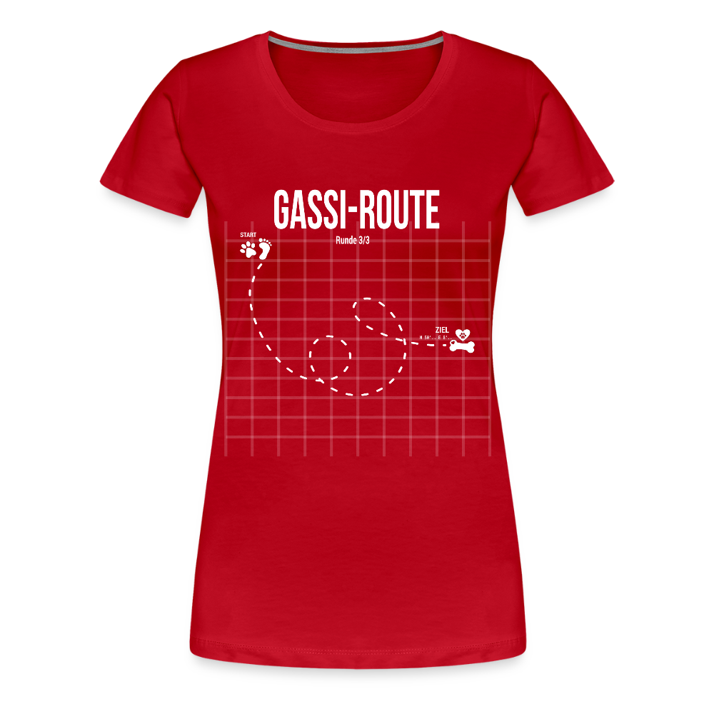 Gassi-Route fun Hunde Motiv mit Pfote & Knochen 🐾 DamenPremium T-Shirt - Rot