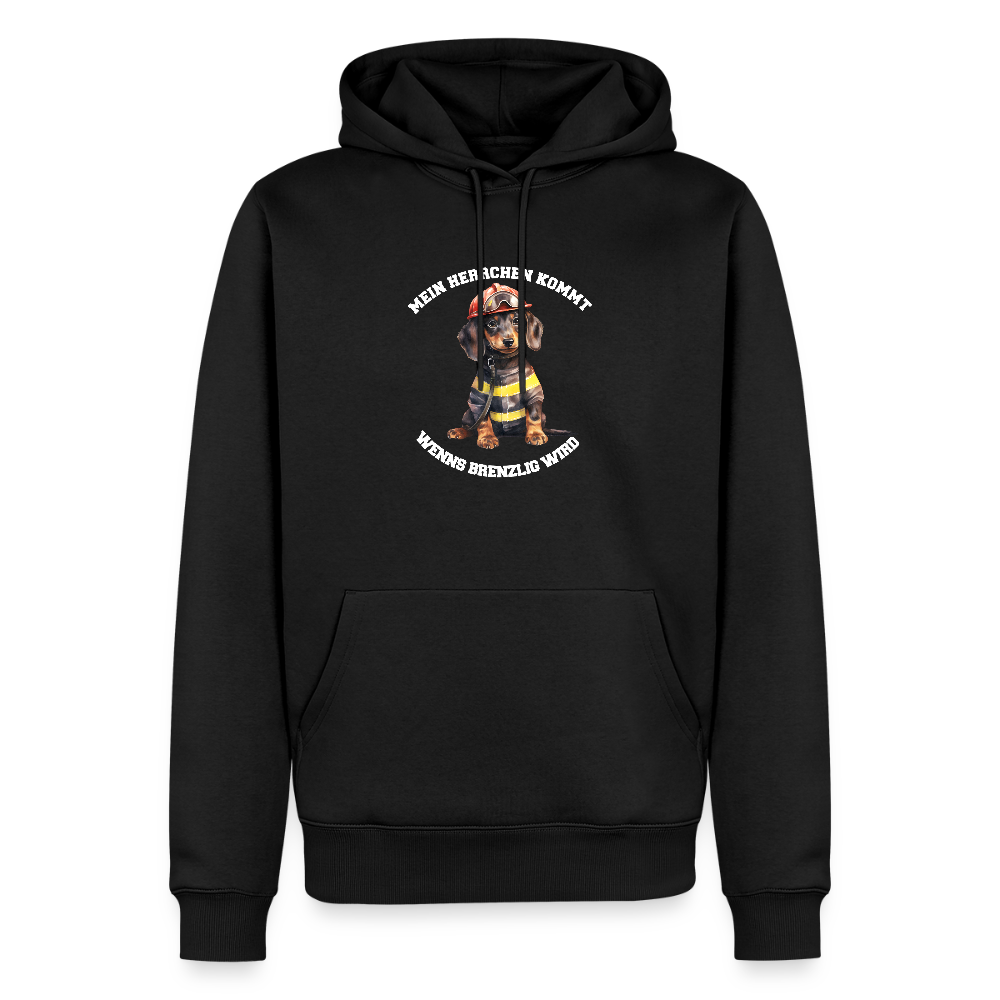 Mein Herrchen kommt, wenn’s brenzlig wird – Feuerwehr-Dackel Kapuzenpulli – Cooles Motiv für Dackel-BesitzerMänner Premium Hoodie - Schwarz