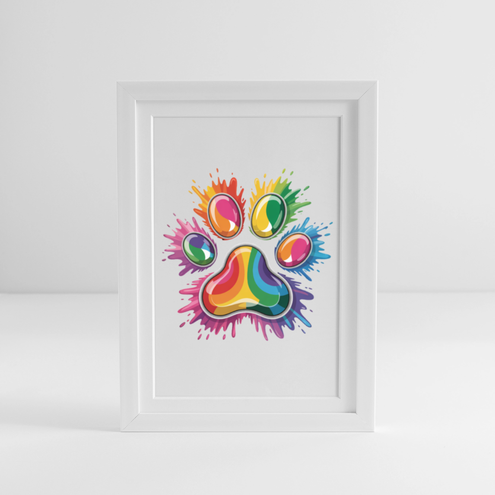 Farbenfrohe Pfote in Splash Technik Gerahmtes Poster (27 × 37 cm) - Weiß