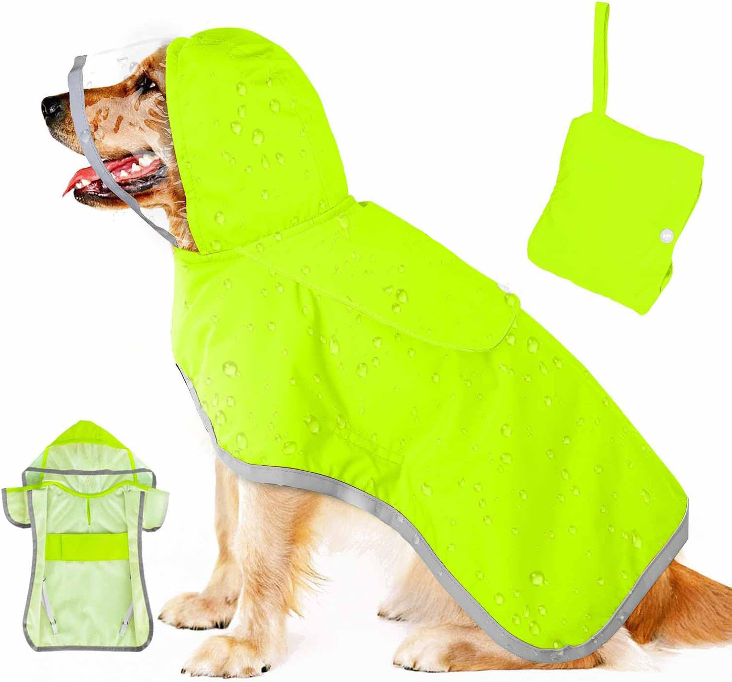Hunde Regenmantel waterproofed, atmungsaktiv Regenjacke für kleine und mittelgroße Hunde mit Kapuze und Aufbewahrungstäschchen