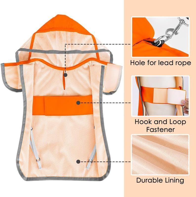 Hunde Regenmantel waterproofed, atmungsaktiv Regenjacke für kleine und mittelgroße Hunde mit Kapuze und Aufbewahrungstäschchen