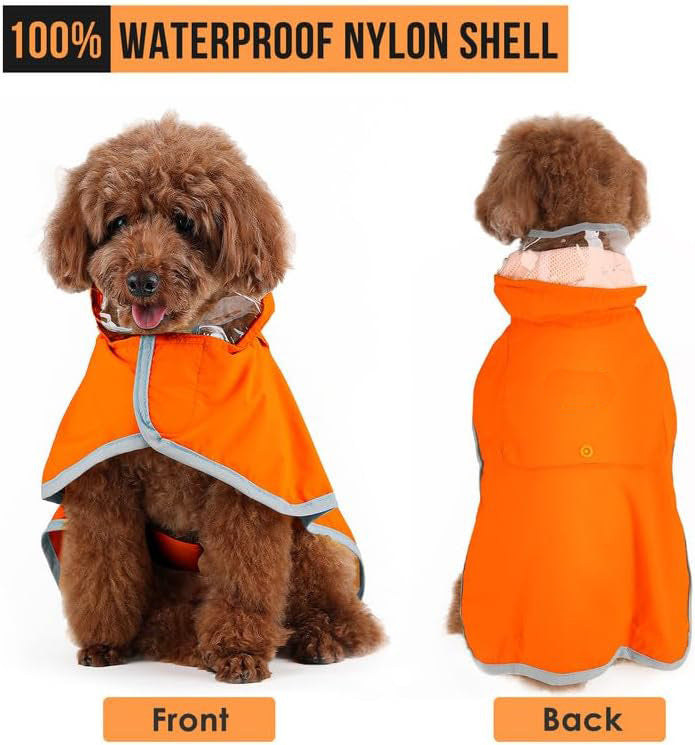Hunde Regenmantel waterproofed, atmungsaktiv Regenjacke für kleine und mittelgroße Hunde mit Kapuze und Aufbewahrungstäschchen