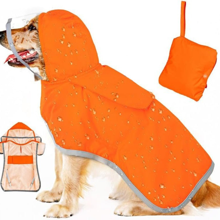 Hunde Regenmantel waterproofed, atmungsaktiv Regenjacke für kleine und mittelgroße Hunde mit Kapuze und Aufbewahrungstäschchen
