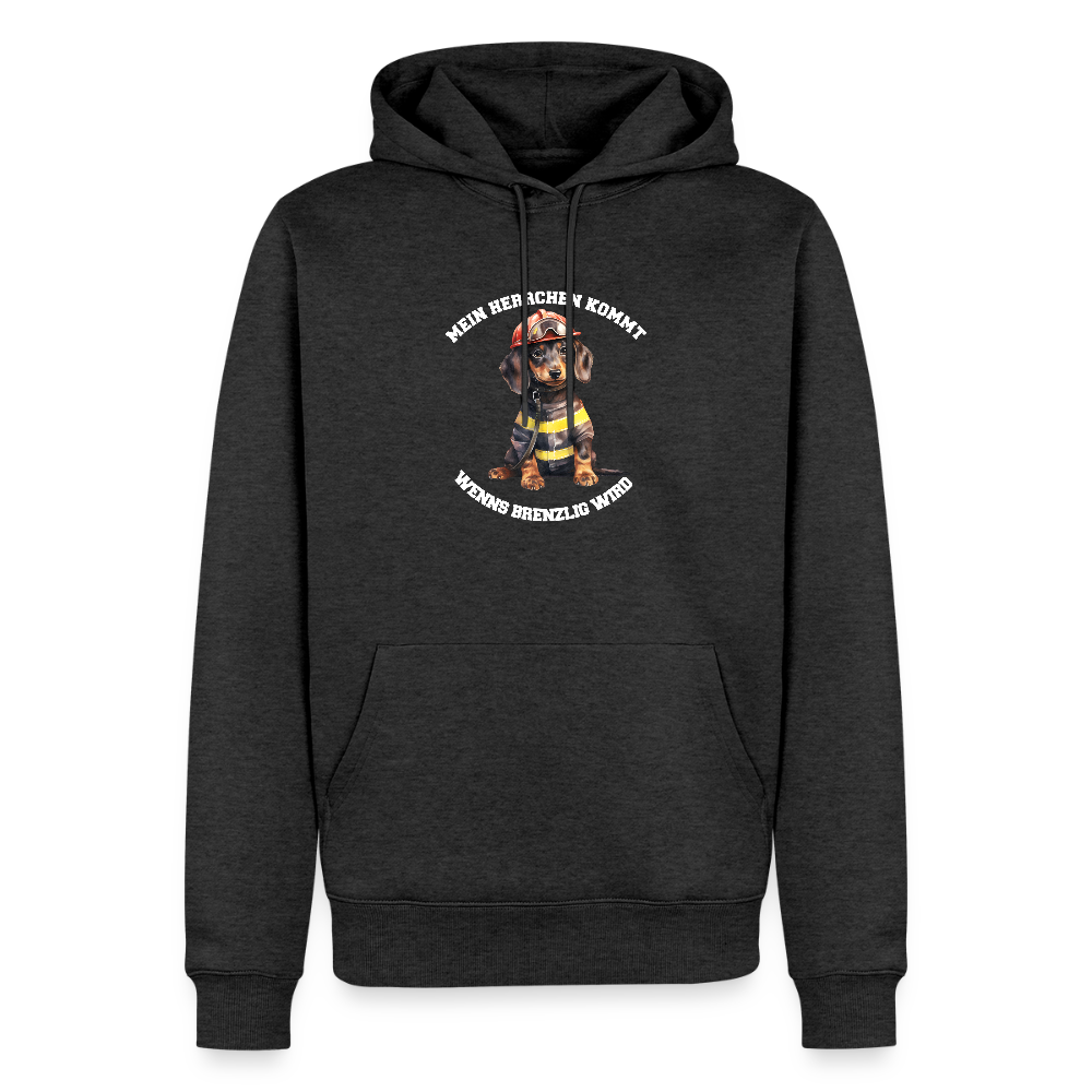 Mein Herrchen kommt, wenn’s brenzlig wird – Feuerwehr-Dackel Kapuzenpulli – Cooles Motiv für Dackel-BesitzerMänner Premium Hoodie - Anthrazit meliert