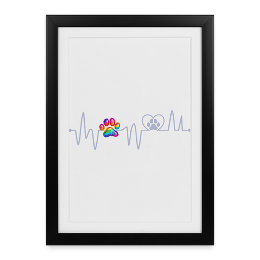 Herzschlag Heartbeat Hund Hundepfote auf weißem Hintergrund Gerahmtes Poster (27x37cm) - Schwarz