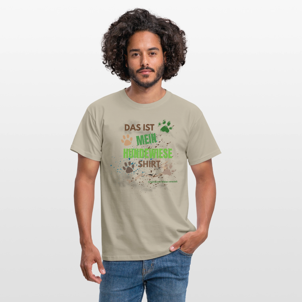 Das ist mein Hundewiese Shirt mit Pfotenabdrücken und Spritzern lustiges Frauen  T-Shirt - Sandbeige