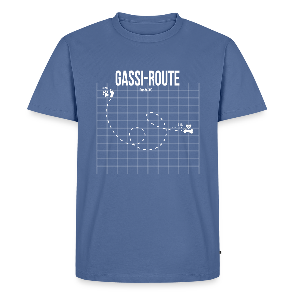 Gassi-Route fun Hunde Motiv mit Pfote & Knochen 🐾  Herren Premium T-Shirt - Taubenblau