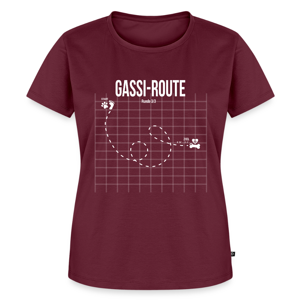 Gassi-Route fun Hunde Motiv mit Pfote & Knochen 🐾  DamenPremium T-Shirt - Burgunderrot
