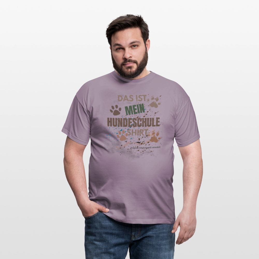 Das ist mein Hundeschule Shirt mit Pfotenabdrücken und Spritzern lustiges Männer  T-Shirt - Lilagrau 