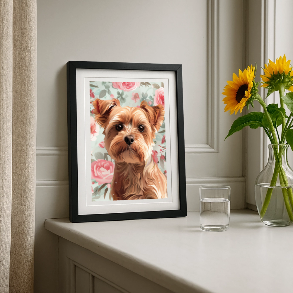 Yorkshire Terrier Wasserfarben Zeichnung Gerahmtes Poster (27 × 37 cm) - Schwarz