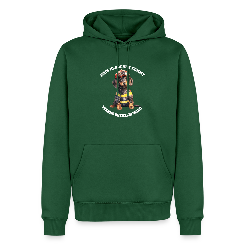 Mein Herrchen kommt, wenn’s brenzlig wird – Feuerwehr-Dackel Kapuzenpulli – Cooles Motiv für Dackel-BesitzerMänner Premium Hoodie - Flaschengrün