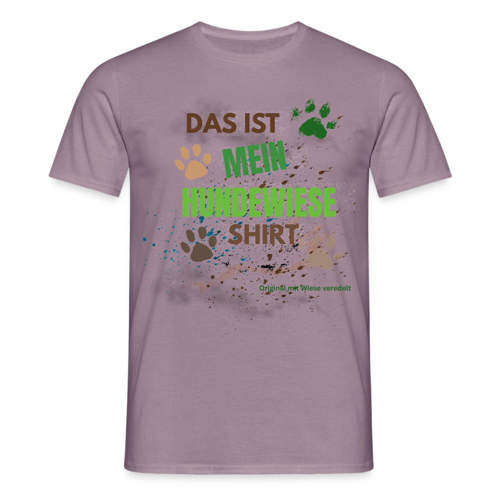 Das ist mein Hundewiese Shirt mit Pfotenabdrücken und Spritzern lustiges Frauen  T-Shirt - Lilagrau 