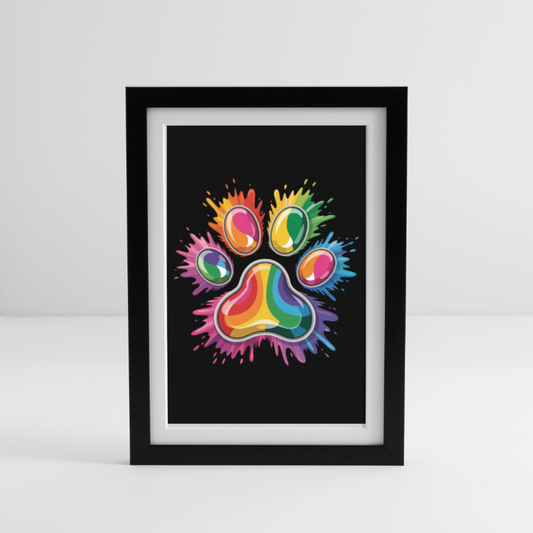 Farbenfrohe Pfote in Splash Technik schwarzer Hintergrund Gerahmtes Poster (27 × 37 cm) - Schwarz