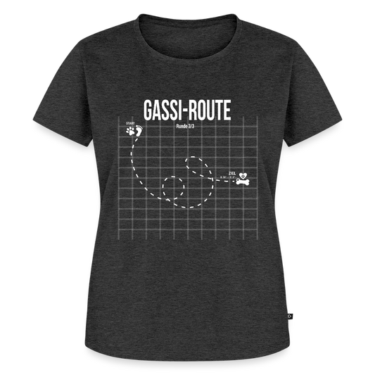Gassi-Route fun Hunde Motiv mit Pfote & Knochen 🐾  DamenPremium T-Shirt - Anthrazit meliert