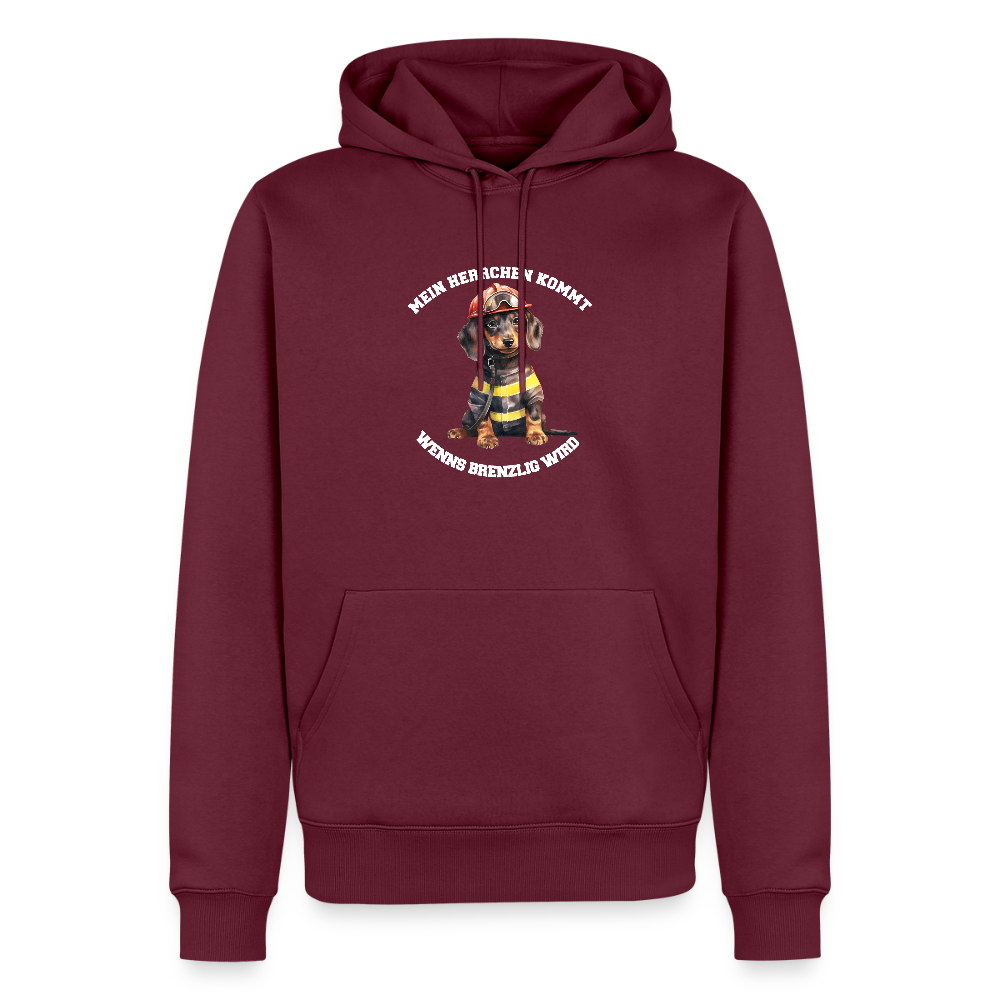 Mein Herrchen kommt, wenn’s brenzlig wird – Feuerwehr-Dackel Kapuzenpulli – Cooles Motiv für Dackel-BesitzerMänner Premium Hoodie - Burgunderrot